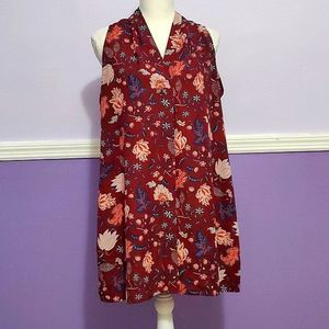 Violet & Claire Burgundy Floral Surplice Neck Sleeveless Popover Tunic Top
